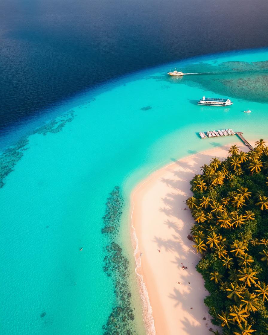 Aerial view of a turquoise Mauritius lagoon